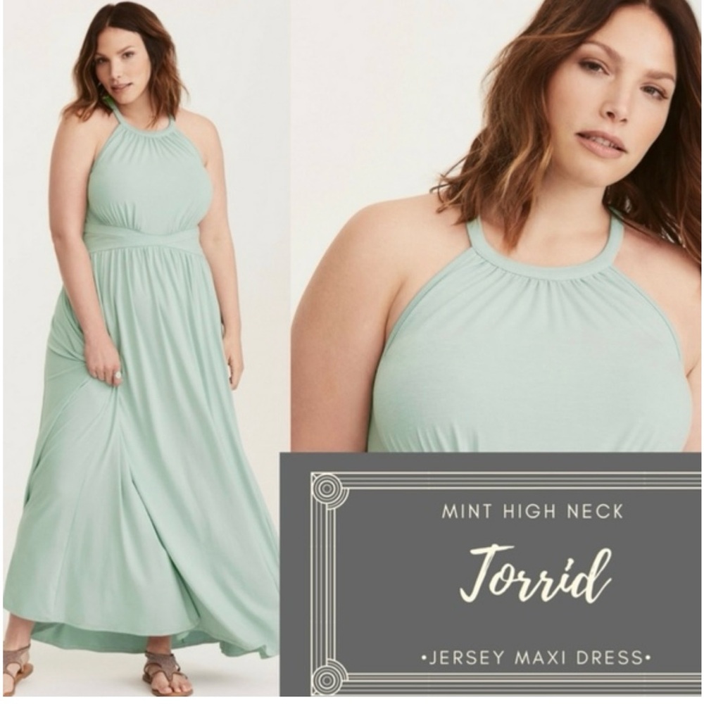 Torrid High Neck Jersey Maxi Dress Size 0/Large Mint Halter NWT Flowy